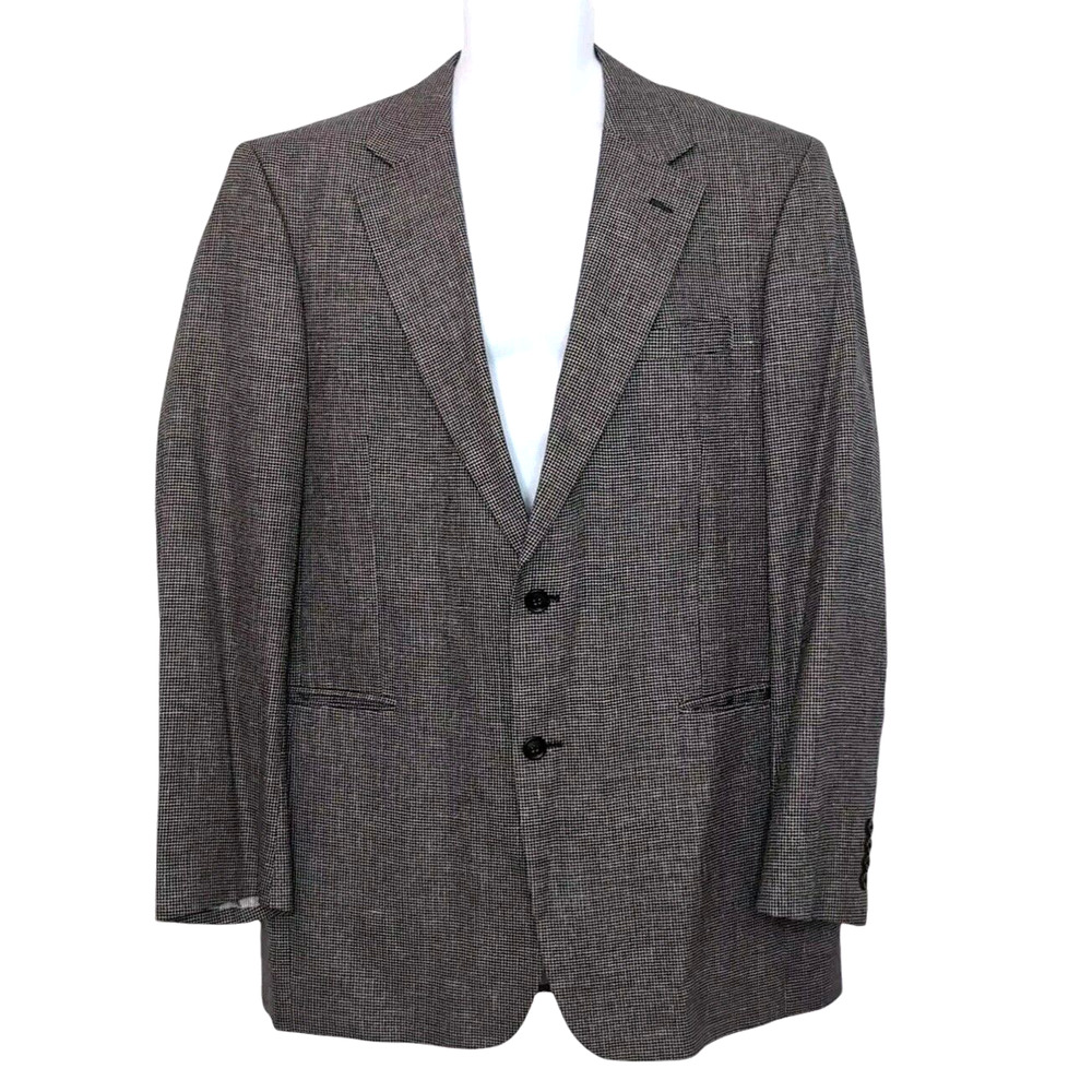 Jos A Bank Silk Wool Sport Coat Men's Size 42L‎ Black White Houndstooth 2 Button
